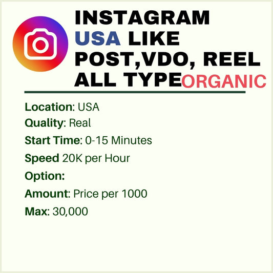 Instagram USA Likes – Posts, VDO, Reel All types -Real, Instant & High-Quality Engagement