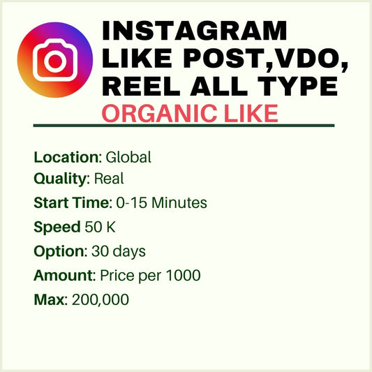 Instagram Likes – Posts, VDO, Reel All types -Real, Instant & High-Quality EngagementReal, Instant & High-Quality Engagement